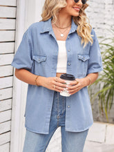 Load image into Gallery viewer, Collared Neck Short Sleeve Denim Jacket