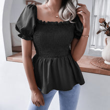 Load image into Gallery viewer, Smocked Puff Sleeve Peplum Top
