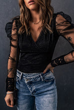 Load image into Gallery viewer, Lace Sheer Puff Sleeve Bodysuit