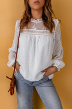 Load image into Gallery viewer, Swiss Dot Frill Neck Embroidered Keyhole Blouse