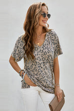 Load image into Gallery viewer, Leopard V-Neck T-Shirt with Side Slit