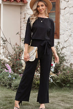 Load image into Gallery viewer, Belted Three-Quarter Sleeve Jumpsuit