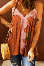 Load image into Gallery viewer, Printed Contrast Lace Trim Cami Top