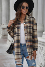 Load image into Gallery viewer, Plaid Curved Hem Dropped Shoulder Longline Shirt Jacket