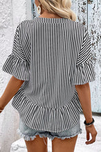 Load image into Gallery viewer, Striped Asymmetrical Flounce Sleeve Blouse