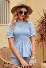Load image into Gallery viewer, Swiss Dot Smocked Peplum Blouse
