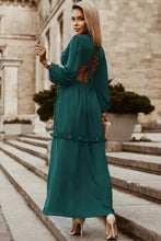 Load image into Gallery viewer, Lace-Up Frill Trim Cutout Puff Sleeve Plunge Dress