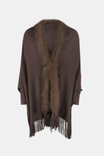 Load image into Gallery viewer, Faux Fur Trim Fringe Hem Poncho