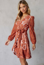 Load image into Gallery viewer, Pompom Trim Puff Sleeve Belted Lace Dress