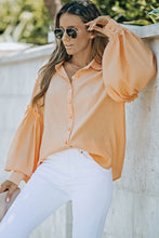 Load image into Gallery viewer, Button Front Bubble Sleeve Frill Trim Blouse