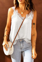 Load image into Gallery viewer, Swiss Dot Lace Trim V-Neck Tank