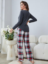 Load image into Gallery viewer, Buttoned Long Sleeve Top and Plaid Pants Lounge Set