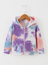 Load image into Gallery viewer, Girls Tie-Dye Zip Up Terrycloth Hooded Jacket