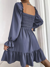 Load image into Gallery viewer, Smocked Square Neck Flounce Sleeve Dress