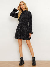 Load image into Gallery viewer, Printed Long Flounce Sleeve Frill Neck Dress