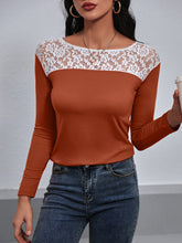 Load image into Gallery viewer, Lace Spliced Long Sleeve Tee