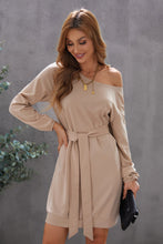 Load image into Gallery viewer, Boat Neck Belted Long Sleeve Dress