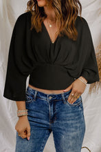 Load image into Gallery viewer, V-Neck Ruched Three-Quarter Sleeve Blouse