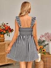 Load image into Gallery viewer, Striped Smocked Ruffle-Shoulder Sleeveless Dress