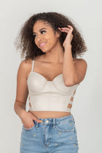 Load image into Gallery viewer, SHOPIRISBASIC Ready to Go Faux Leather Strappy Bustier Crop Top in Oyster