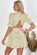 Load image into Gallery viewer, Frill Trim Short Puff Sleeve Plunge Dress
