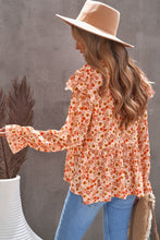 Load image into Gallery viewer, Floral Ruffled Flounce Sleeve Lace Trim Blouse