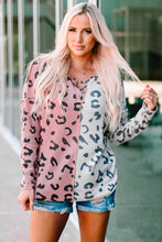 Load image into Gallery viewer, Leopard Color Block Waffle-Knit Henley Top