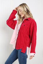 Load image into Gallery viewer, GeeGee Full Size Two-Tone Raw Hem High-Low Corduroy Jacket