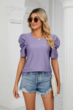 Load image into Gallery viewer, Eyelet Puff Sleeve Round Neck Blouse