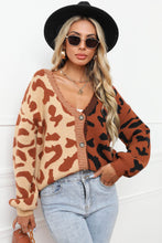 Load image into Gallery viewer, Leopard Button Front Ribbed Trim Cardigan