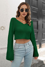 Load image into Gallery viewer, Cropped V-Neck Flare Sleeve Knit Top