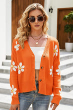 Load image into Gallery viewer, Floral Ribbed Trim Drop Shoulder Cardigan