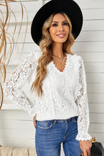 Load image into Gallery viewer, Lace Crochet V-Neck Flounce Sleeve Top