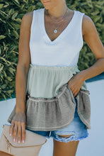 Load image into Gallery viewer, Tricolor Frill Trim V-Neck Sleeveless Top