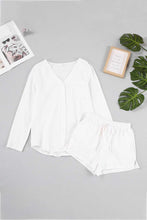 Load image into Gallery viewer, Textured Notched Neck Top and Slit Shorts Lounge Set