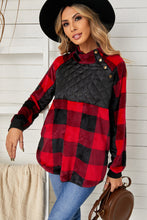 Load image into Gallery viewer, Plaid Raglan Sleeve Curved Hem Sweatshirt