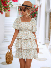 Load image into Gallery viewer, Floral Smocked Puff Sleeve Square Neck Layered Dress
