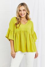 Load image into Gallery viewer, Celeste Look At Me Full Size Flowy Ruffle Sleeve Top in Lime