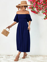 Load image into Gallery viewer, Off-Shoulder Balloon Sleeve Midi Dress