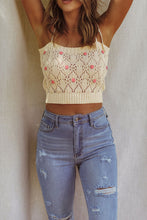 Load image into Gallery viewer, Contrast Flower Detail Tie-Shoulder Knit Crop Top