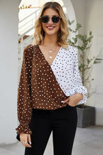 Load image into Gallery viewer, Polka Dot Color Block Surplice Blouse