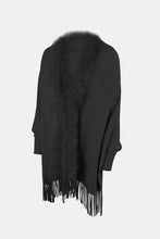 Load image into Gallery viewer, Faux Fur Trim Fringe Hem Poncho