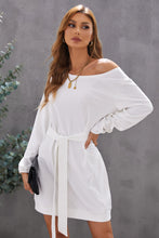 Load image into Gallery viewer, Boat Neck Belted Long Sleeve Dress