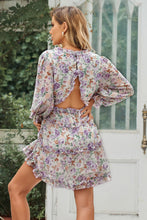 Load image into Gallery viewer, Floral Frill Trim Plunge Flounce Sleeve Dress