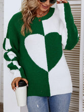 Load image into Gallery viewer, Contrast Heart Pattern Rib-Knit Sweater