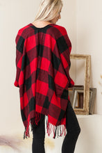 Load image into Gallery viewer, Justin Taylor Plaid Fringe Trim Poncho