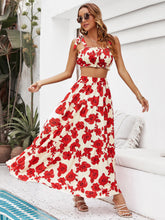 Load image into Gallery viewer, Floral Tie Shoulder Top and Tiered Maxi Skirt Set