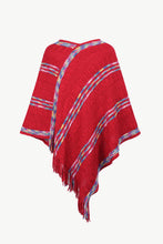 Load image into Gallery viewer, Colorful Stripe V-Neck Asymmetrical Fringe Hem Poncho