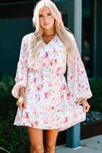 Load image into Gallery viewer, Floral Bubble Sleeve V-Neck Dress