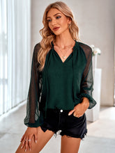 Load image into Gallery viewer, Frill Trim Tie Neck Raglan Sleeve Blouse